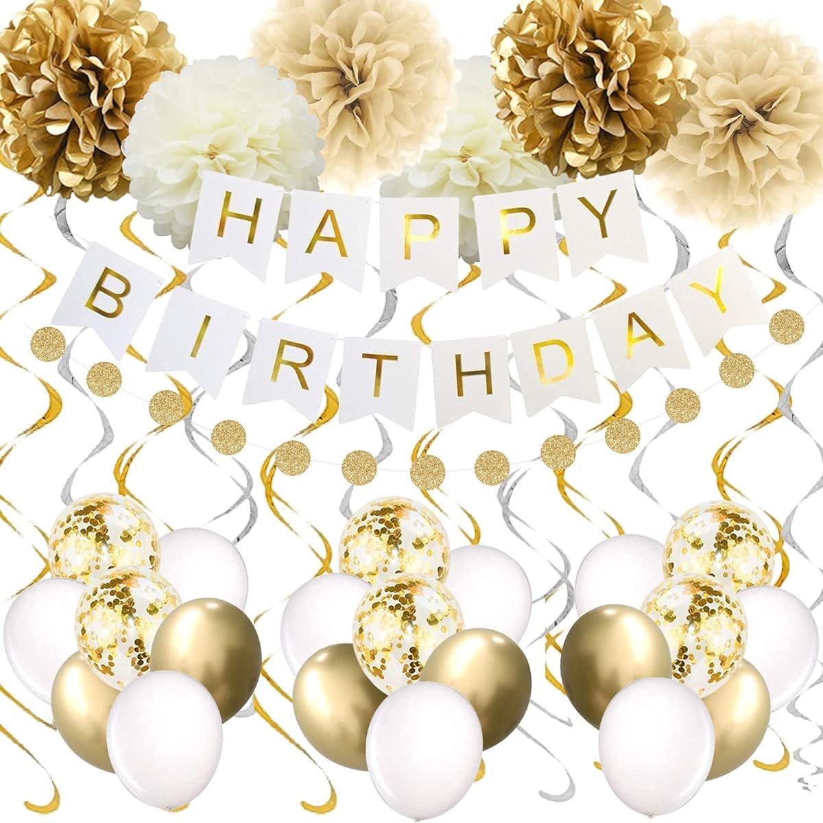 Gold Birthday Party Decorations Happy Birthday Banner 16th 18th 21st 30th 40th 50th 60th 70th Gold White Birthday Decorations Supplies Balloons