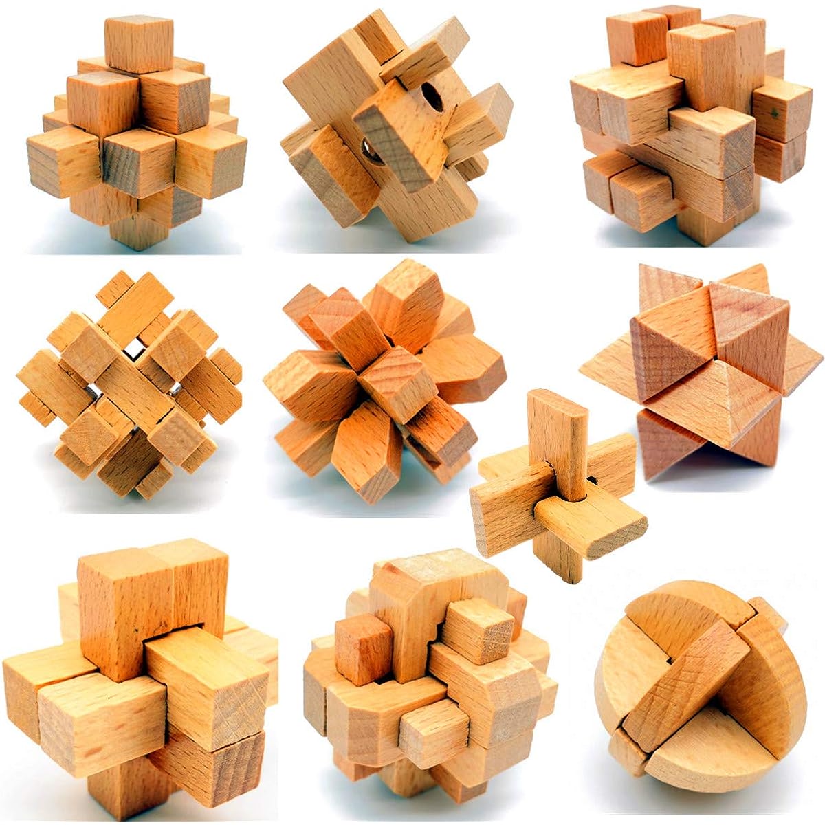 Guaishou 10" 3D Small Wooden Puzzle Kongming Lock IQ Test Toy for Teens and Adults