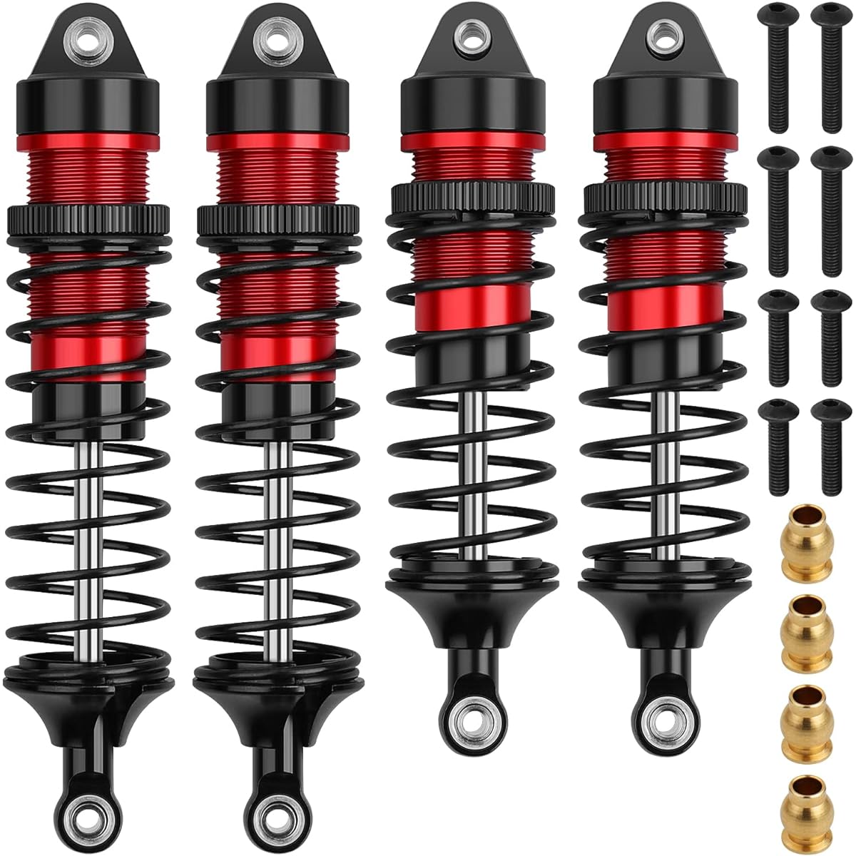 4pcs 1/10 RC Shocks Front & Rear Shock Absorber Building Set Replacement Parts for 1:10 Scale RC Car Traxxas Slash/Rustler/Stampede VXL 4x4 4WD Upgrade Parts #5862 (Black Red)