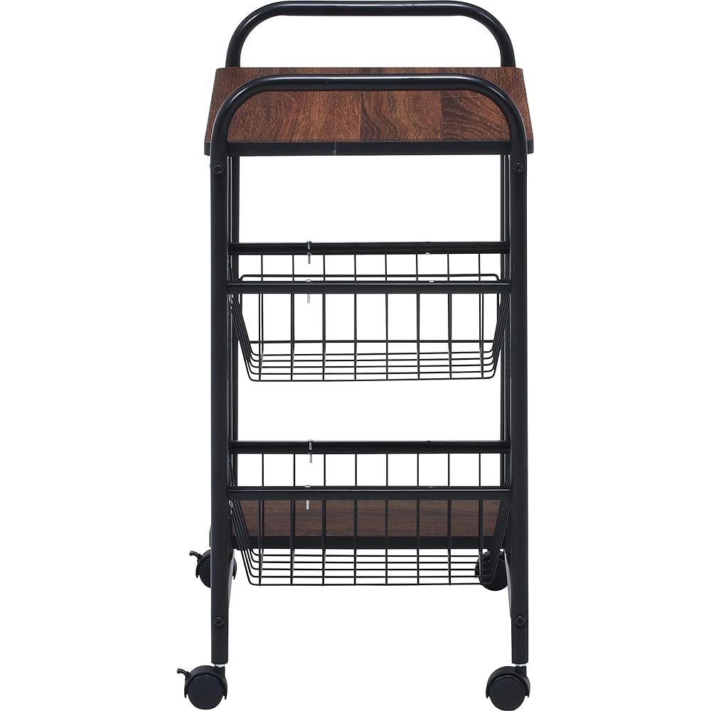 Fuji Boeki Kitchen Wagon Kitchen Rack Width 56 x Depth 35.5 x Height 69.5 cm Black Brown Storage Slim Drawer with Casters 14639