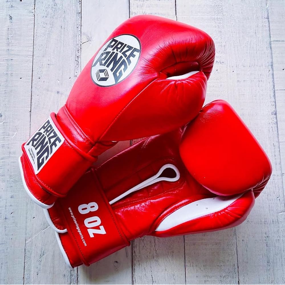 PRIZE RING "Professional SX" Boxing Gloves Genuine Leather Red/White 8oz