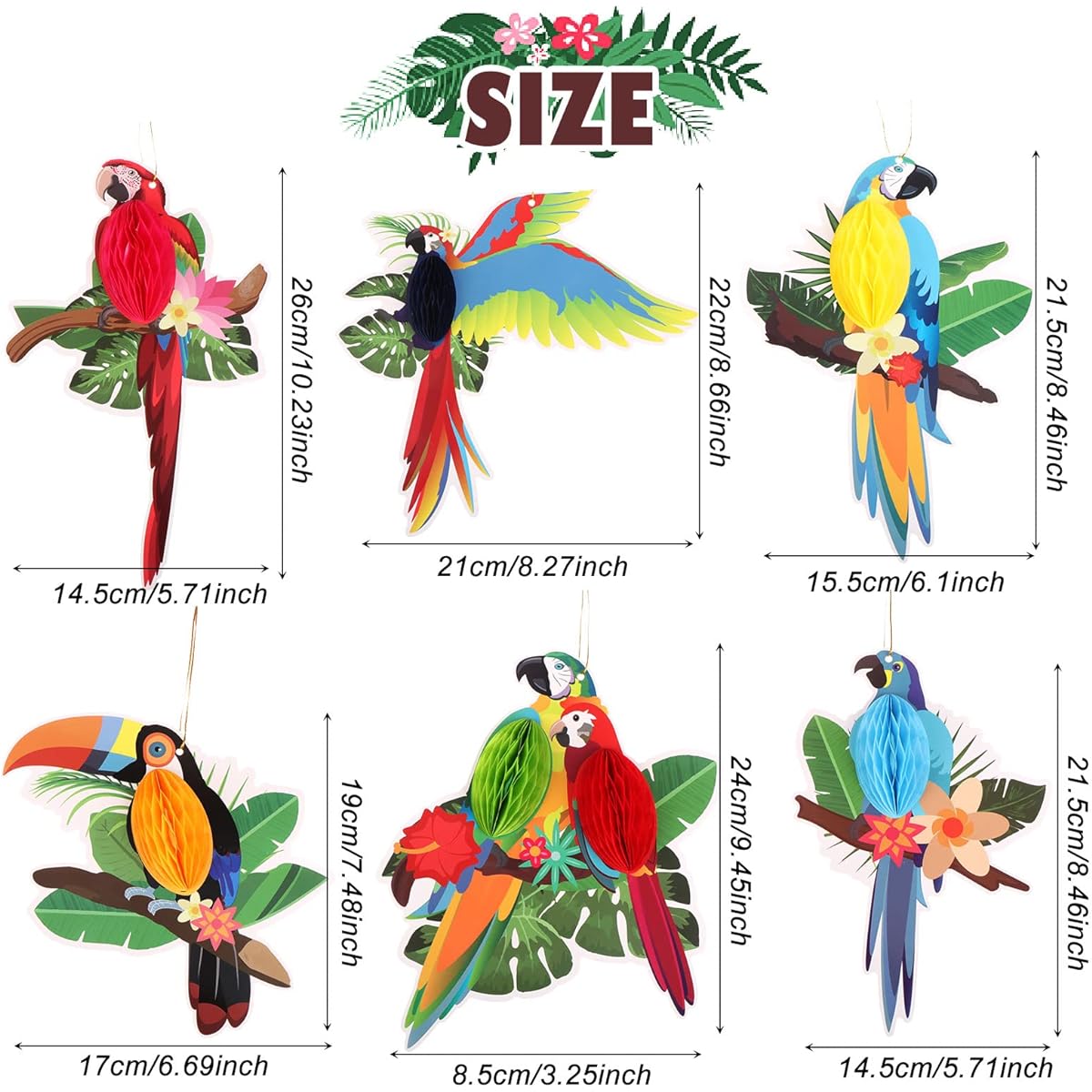 Tropical Bird Party Supplies 7 Pieces Hawaiian Party Banner 1 Piece Parrot Honeycomb Decorations Tiki Decorations Rainforest Hanging Birthday Party Decorations Garden Room Decorations