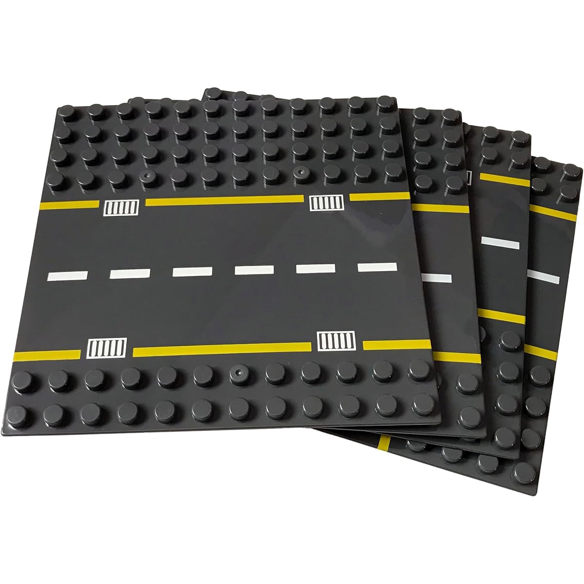 Large Building Block Baseplates Compatible with All Major Brands (Roads 4 Pack)