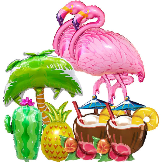 7 Pieces Hawaiian Party Decoration Balloons Beach Party Decorations Flamingo Pineapple Coconut Cactus Coconut Tree Foil Balloons for Wedding Birthday Baby Shower Party Decoration Supplies