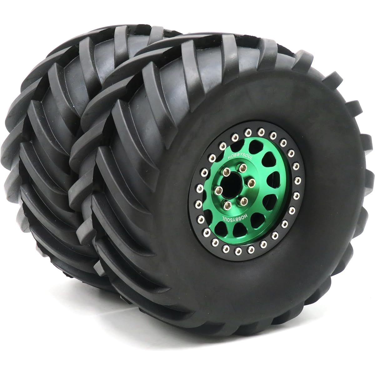 Hobbysoul RC 2.2 Mud Terrain Truck Badlands Tires Tractor Tread Soft Tires 130mm/5.12" Aluminum 2.2 Beadlock Wheels Rims Hex 12mm 2pcs