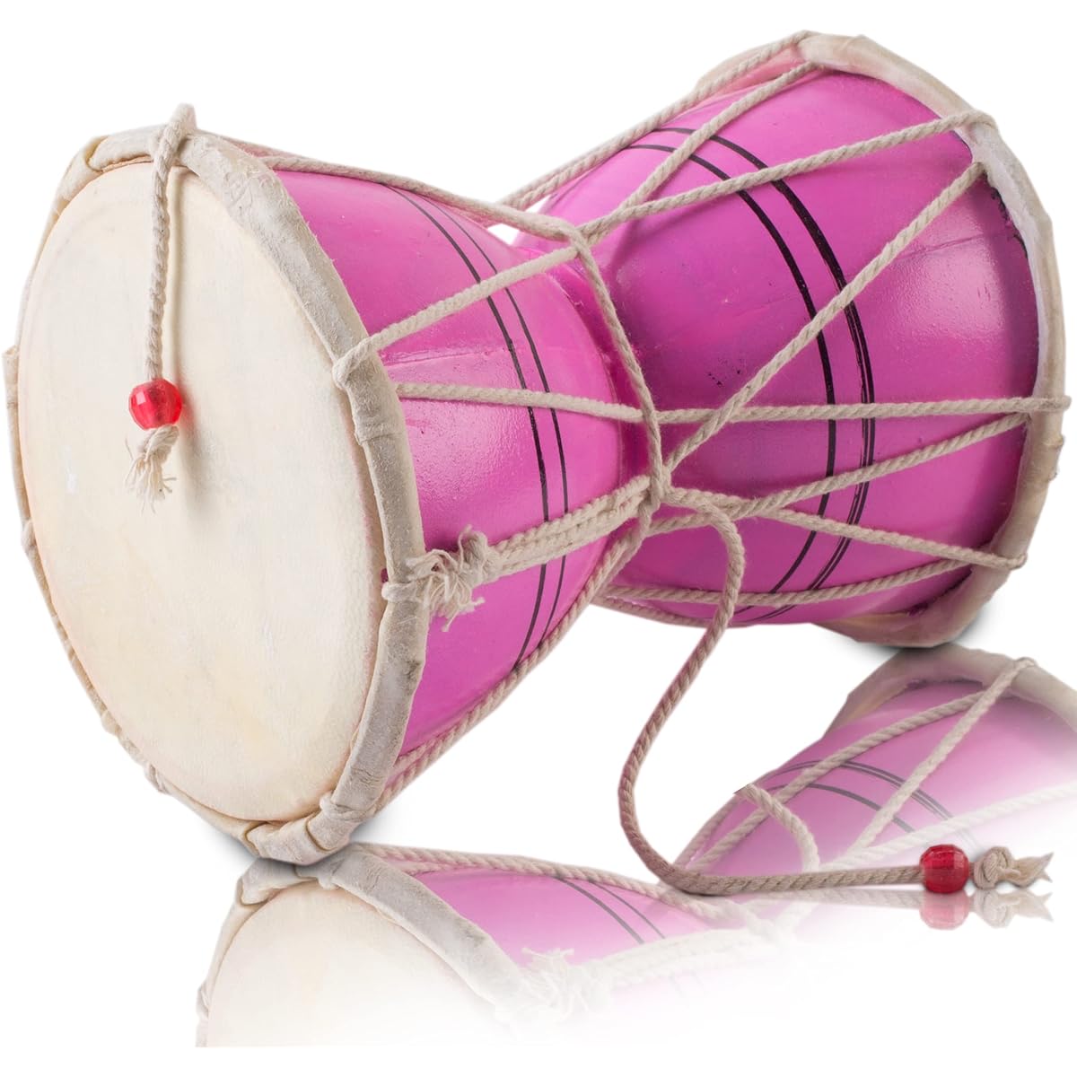Handmade Wooden & Leather Classic Indian Ethnic Dumroo Hand Drum Set Percussion Decoration Collectible Showpiece Musical Instruments of the World (Pink)
