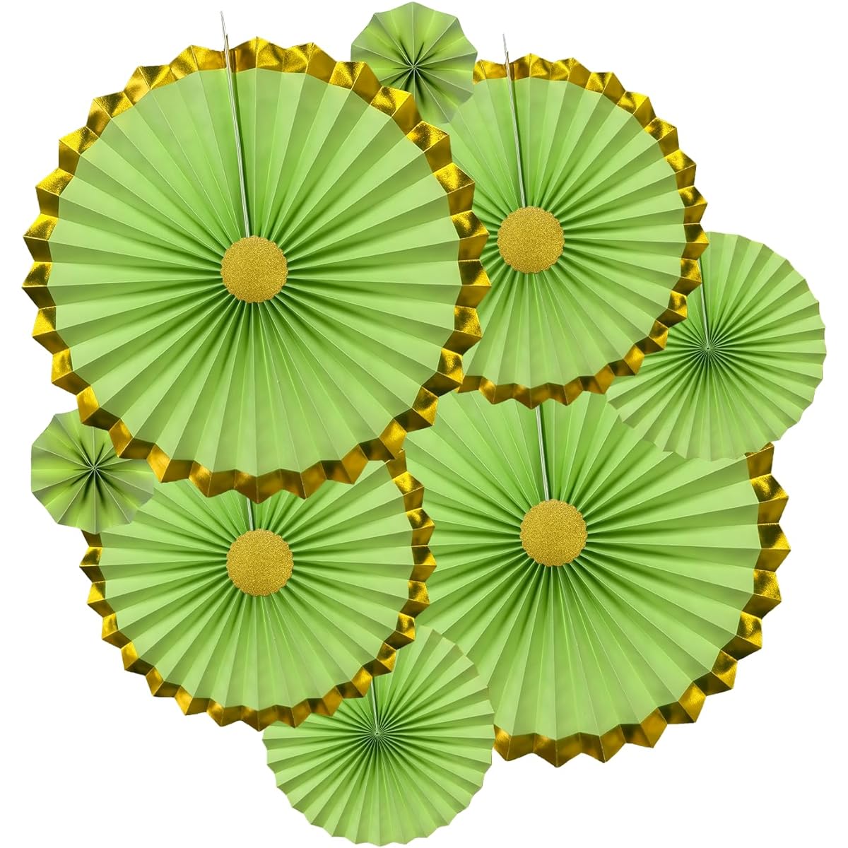 HQZ Green Party Hanging Paper Fans DIY Set, 12pcs Paper Fan Set Hanging Windmill Fans DIY Paper Crafts for Wedding Birthday Christmas Party Decorations Hanging Paper Fans Flower Decorations