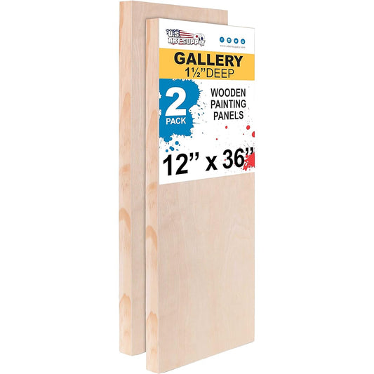 U.S. Art Supply 12" x 16" Birch Wood Paint Pour Panel Board Gallery 1-1/2" Deep Cradle (2 Pack) - Artist's Deep Wood Wall Canvas - Painting Mixed Media Craft, Acrylic, Oil, Encaustic