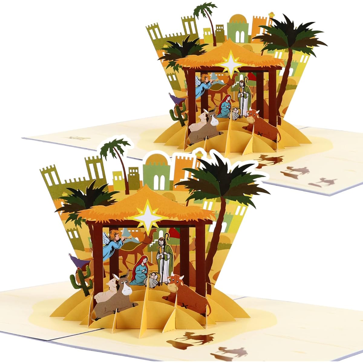 Nativity Pop Up Cards Birth of Jesus - 3D Christmas Cards, Religious, Greeting Christmas Cards (Native) 2 pcs