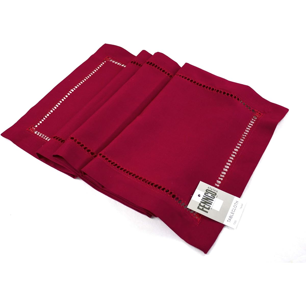 Fennco Styles Tablecloth with Hemstitched Border, Stylish Solid Color, 14"x36", Table Runner, Red