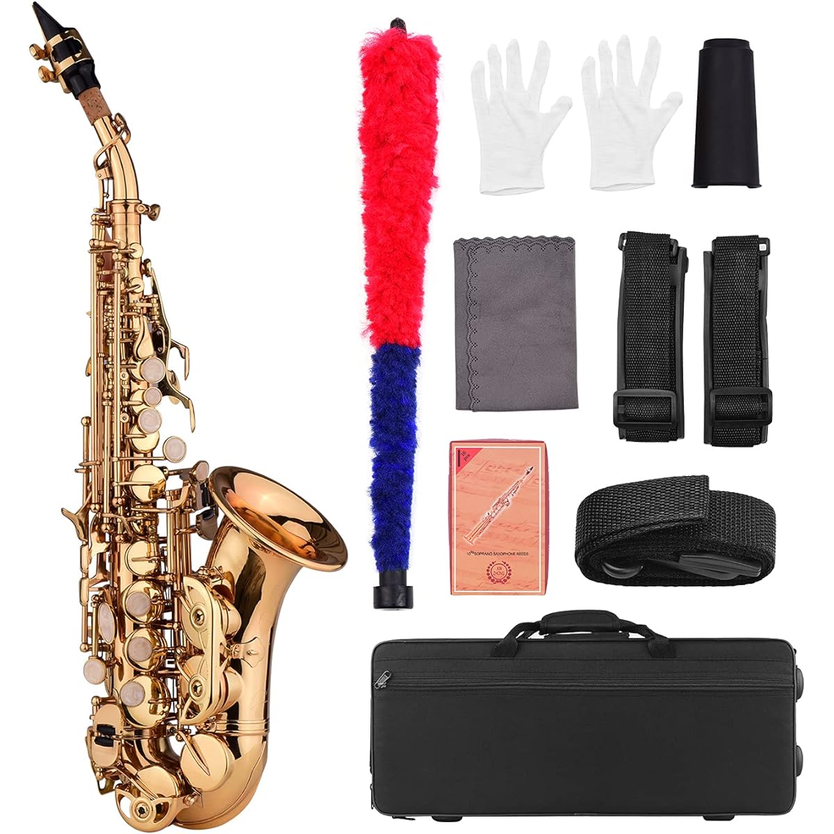 SHUBIAO Mini Bb Soprano Saxophone Saxophone Brass Material Gold Lacquer Surface Woodwind Instrument Carrying Case Cleaning Cloth Brush Reed Saxophone Strap