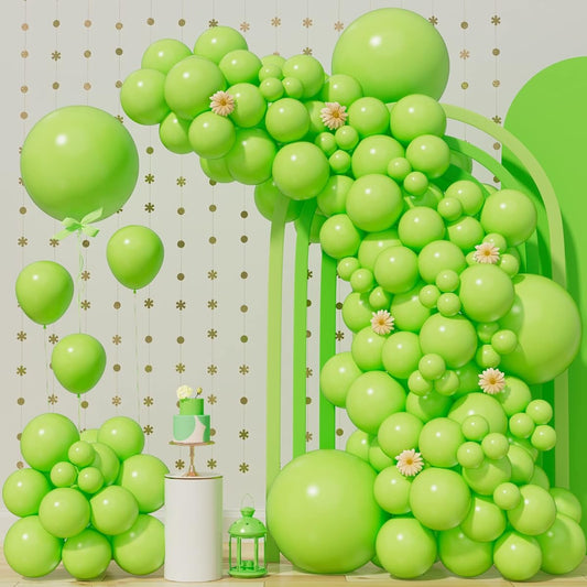 140pcs Lime Green Balloons Light Green Balloons Garland Arch Kit 5/10/12/18 Inch Matte Latex Green Balloons Baby Shower Birthday Balloons Jungle Dinosaur Theme Party Decorations