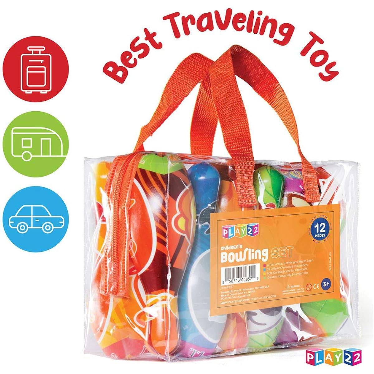 Play22 Kids Bowling Set with Carry Bag, Colorful 12 Piece Toy Bowling Set, Durable Soft Foam Set with 10 Pins and 2 Balls, Kids Bowling Set & Toddler Bowling Set, The Original