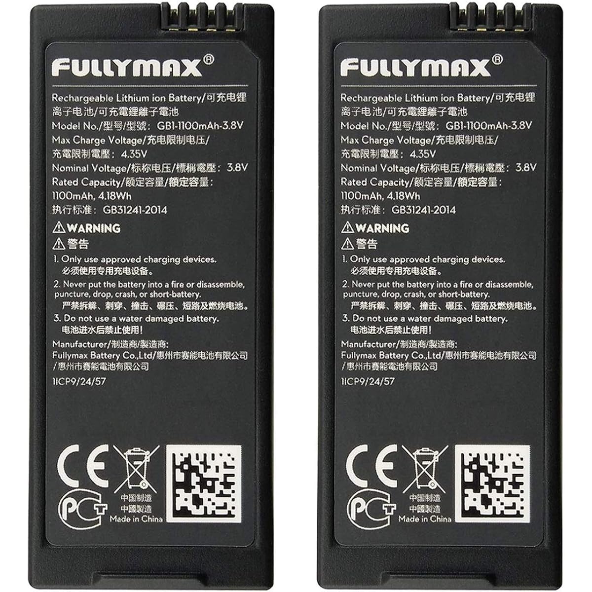 Two 3.8V 1100mAh Lithium Batteries Suitable for DJI Tello RC Quadcopter Spare Parts Drone Battery