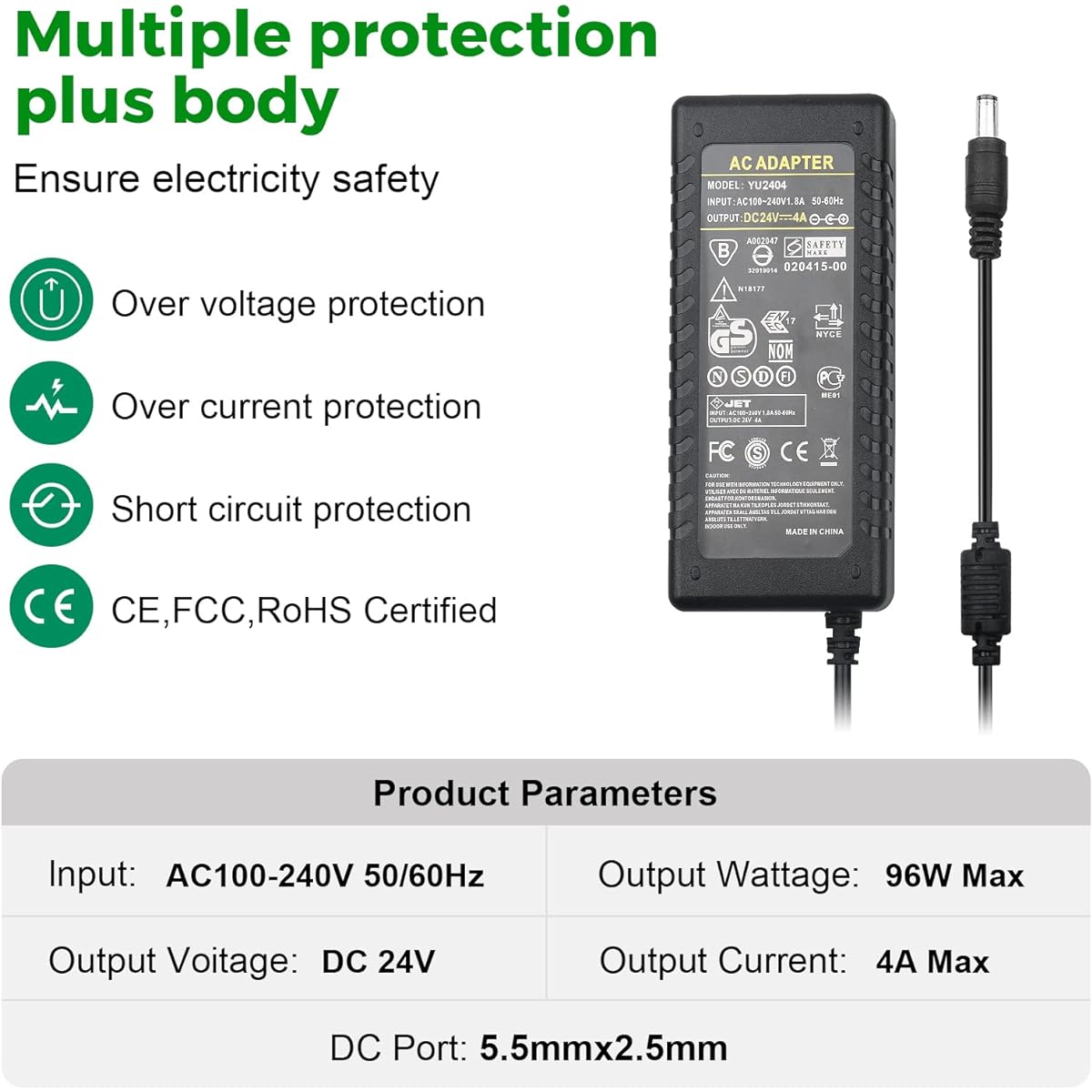 LeTaoXing 24V Power Supply 4A 96W Adapter AC 100-240V DC 24V 4amp Transformer Converter Replacement for 3.75A 3.5A 3.3A 3.2A 3A 3A Massage Chair LED Strip CCTV Camera LCD Monitor