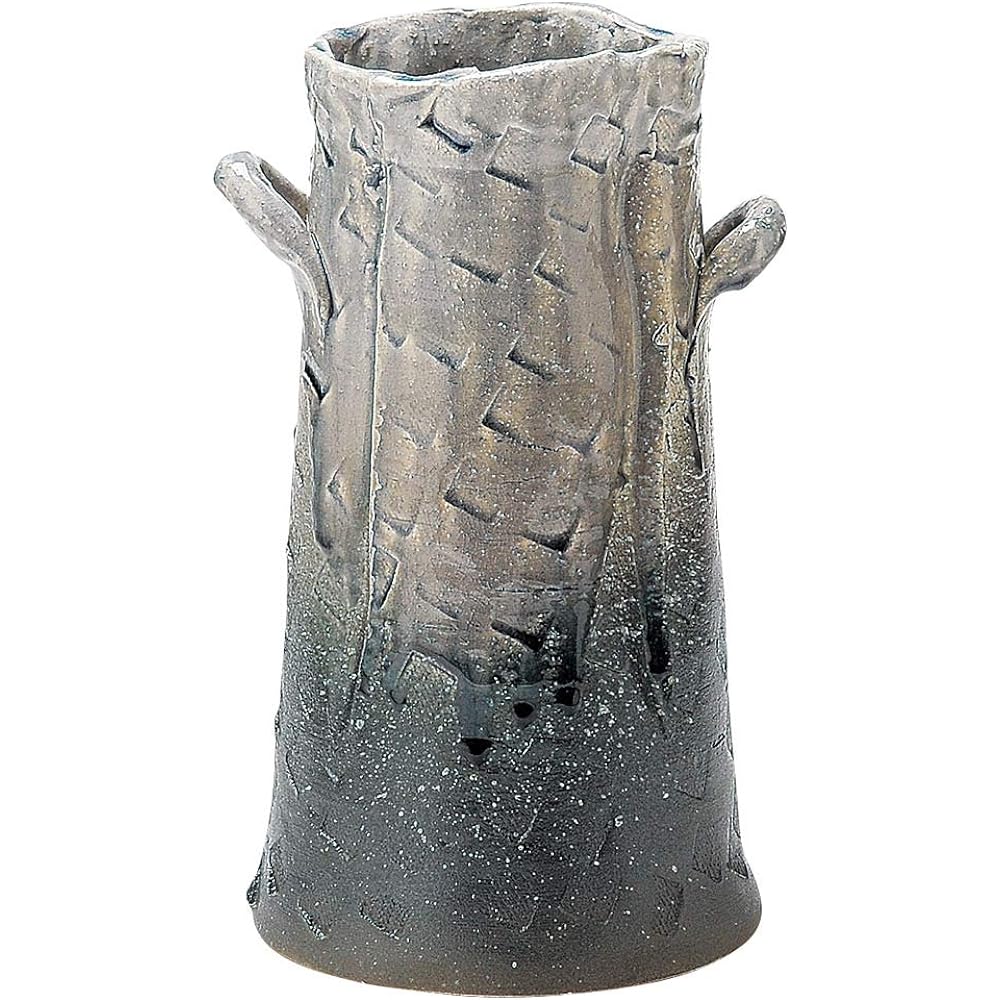Shigaraki Ware Hechimon Vase Flower Base Large Vertical Ear Ear Gray Iwashimizu Pottery MR-1-2613