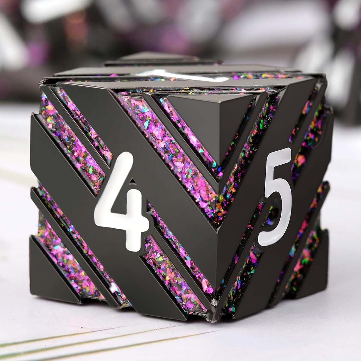 DNDND Dice Striped Metal Striped Dice with Metal Box for Dungeons & Dragons D&D Purple Stripes