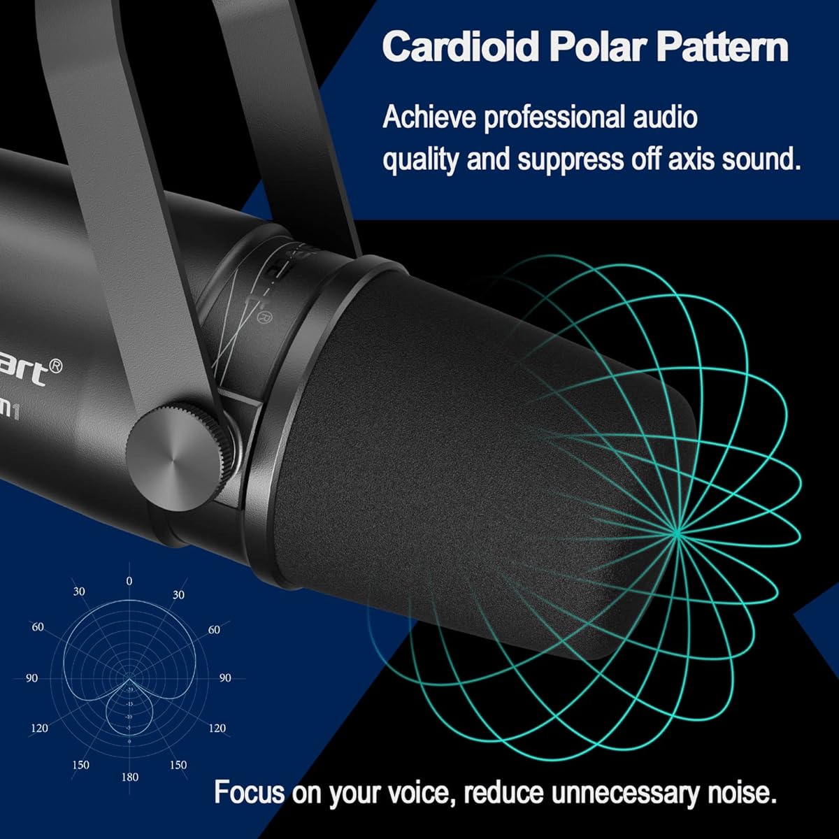 RELACART PM1 Cardioid Dynamic Microphone for Singing, Live Streaming, Vocal Recording, XLR Podcast Mic, Voice Isolation Technology, All-Metal Construction (Black)