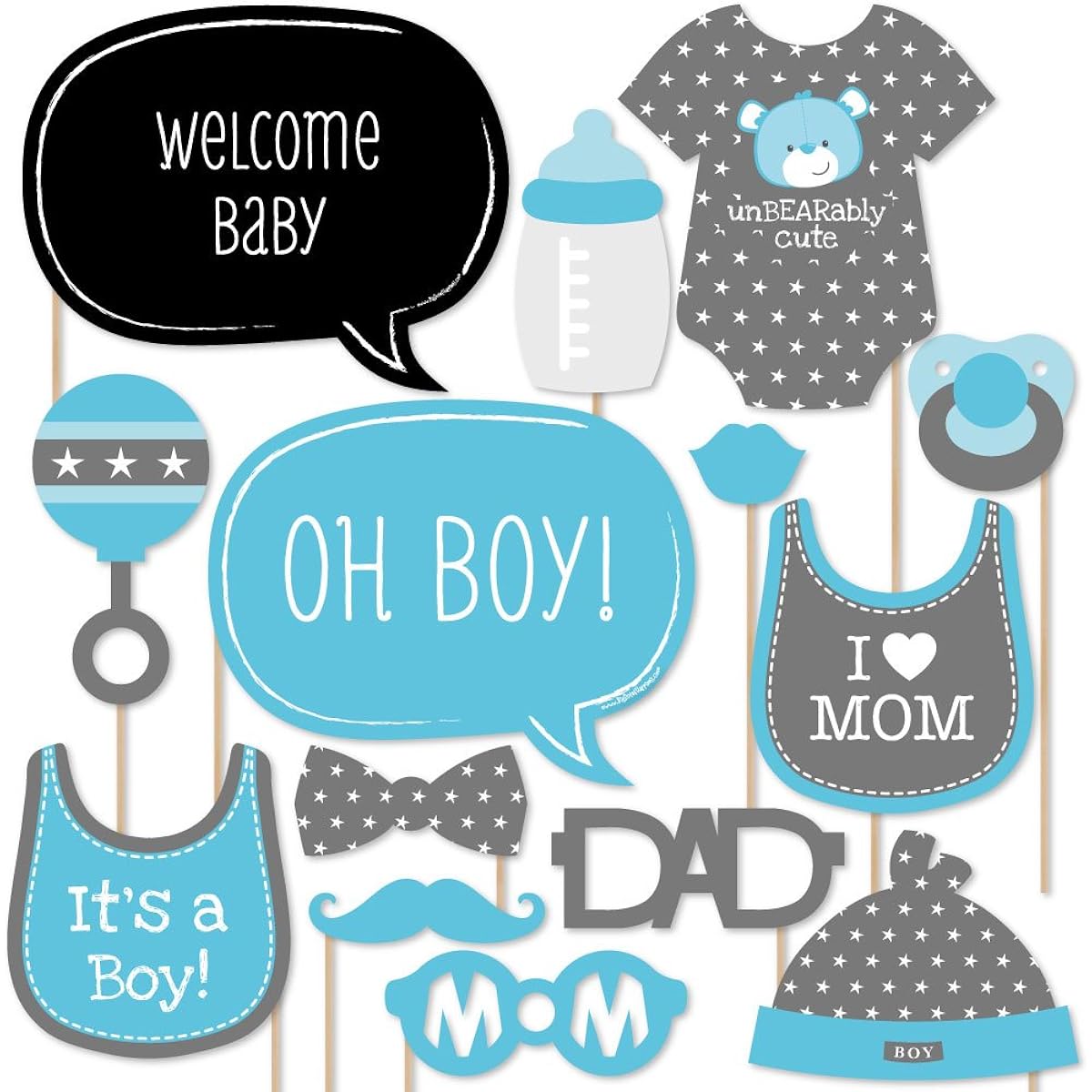 Big Dot of Happiness Baby Boy - Baby Shower Photo Booth Props Kit - 20 Pieces