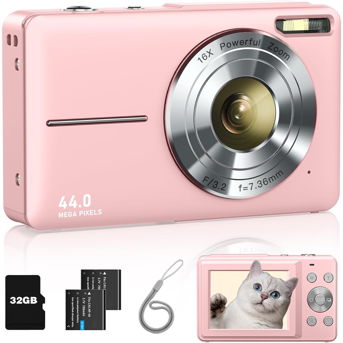 Lecran Digital Camera Digital Camera for Kids, Lecran 1080P 44MP Kids Camera with 32GB Card Point and Shoot Camera with 16X Zoom