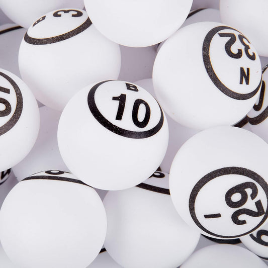 Official Professional-Use Ping Pong Bingo Balls for Manual Bingo Cages, White Color Matte Finish Single Number Ping Pong Ball Set by Mr. Chips, Inc
