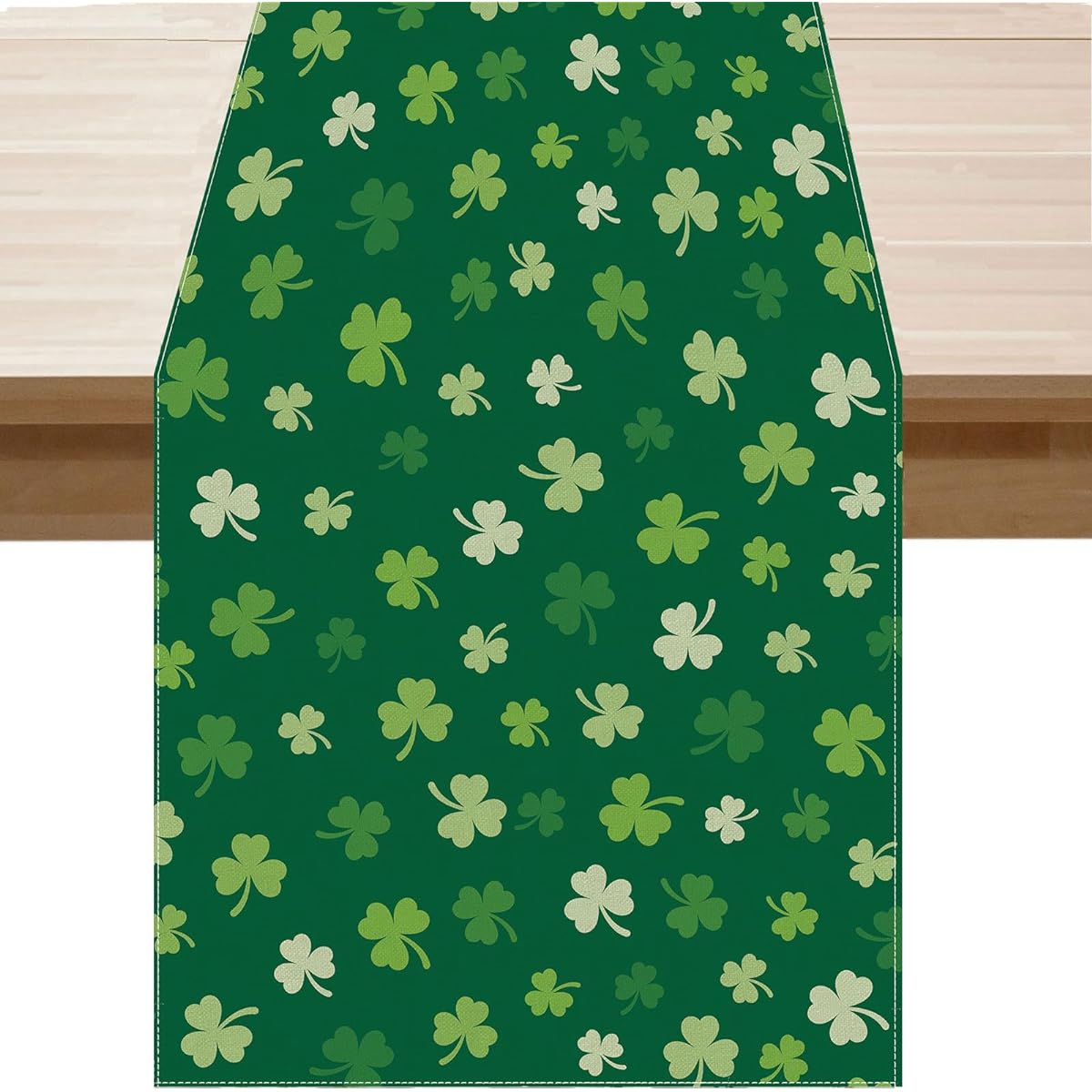 BOTB LIHM St. Patrick's Day Table Runner Green Shamrock Burlap Table Decoration Home Kitchen Dining Dinner Indoor Holiday Farmhouse Decor 13x48 Inch