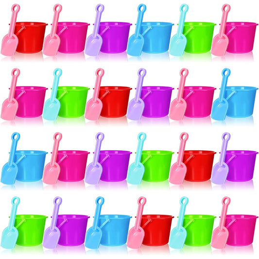 48pcs Beach Pails Sand Buckets and Sand Shovels Set, 24pcs 6.3" Beach Pails Sand Buckets 24pcs Shovel Building Beach and Sandbox Toys for Kids and Toddlers Summer Holiday Party Favors
