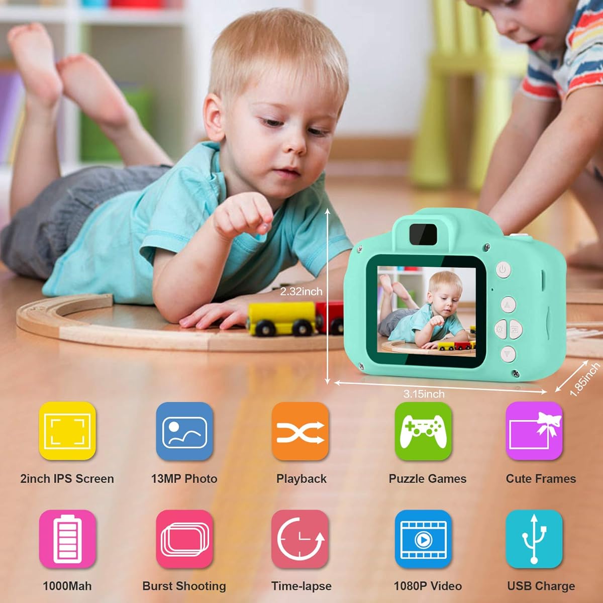 Kids Camera for Girls Boys Kids Selfie Camera Toy 13MP 1080P HD Digital Video Camera for Toddlers Christmas Birthday Gifts for 3-10 Year Old Kids with 32G SD Card [2024 Upgrade] Green