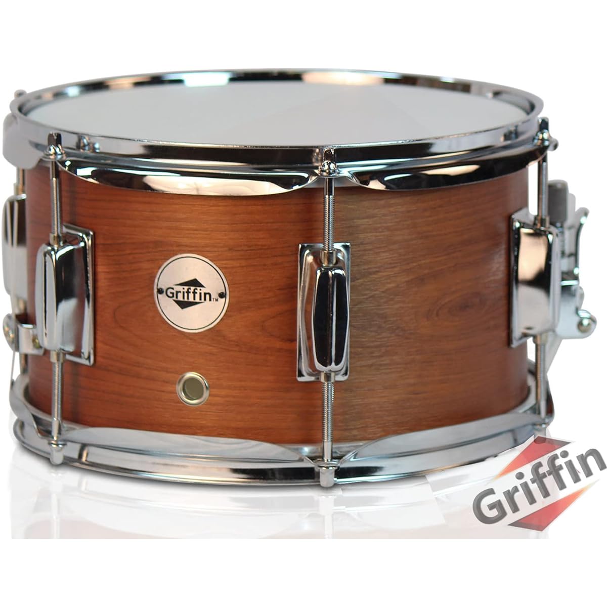 GRIFFIN Popcorn Snare Drum | Soprano Firecracker 10" x 6" Poplar Wood Shell Hickory PVC | Concert Percussion Instrument Drummer Kit Key & Deluxe Snare Strainer Throw Offset