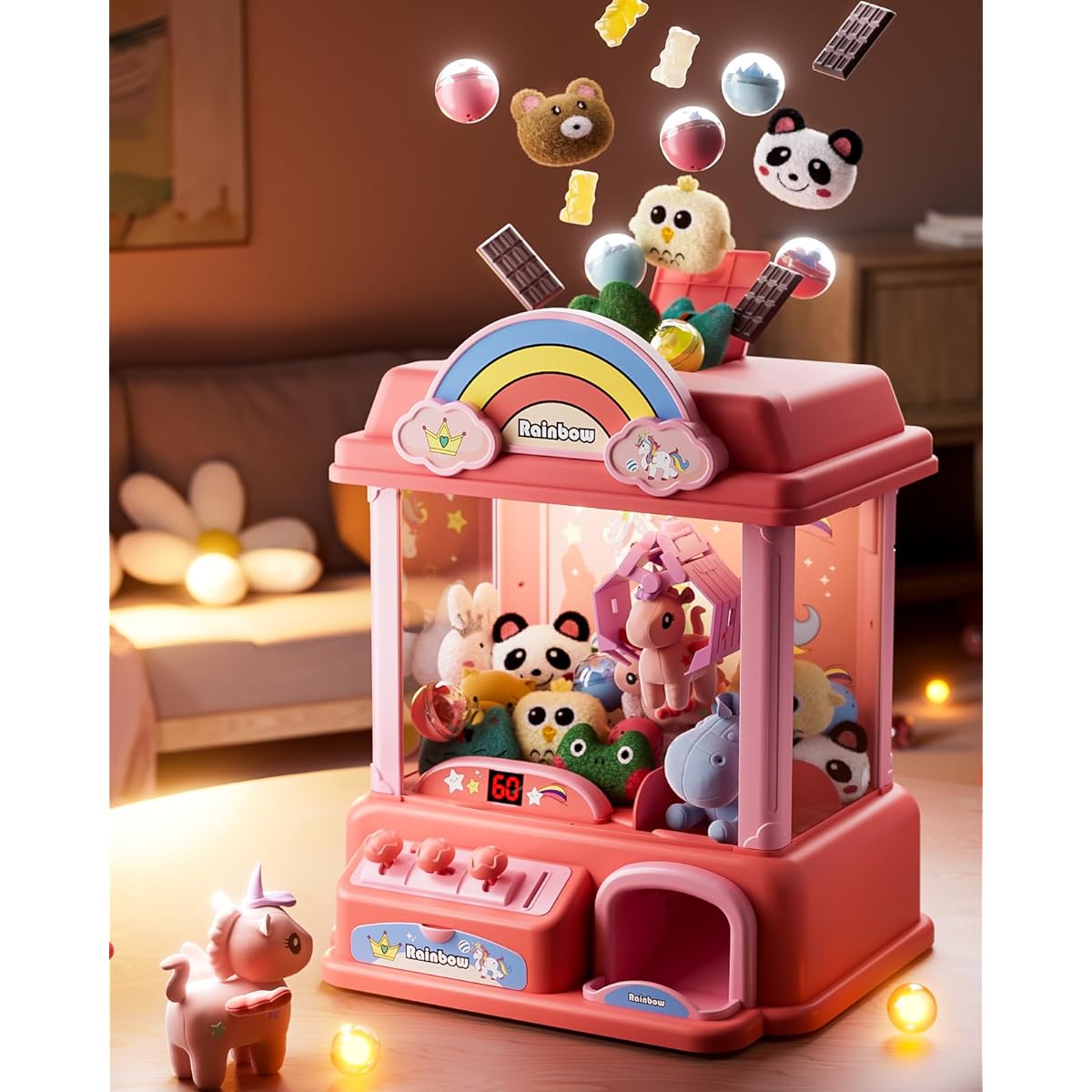 Mini Claw Machine for Kids Unicorn Gifts Electronic Arcade Games for Girls Indoor Toys Fun Cool Things for Little Ones Candy Vending Machine Coin Pusher Toys Great Birthday Gift for 6 7 8 9 Year Old