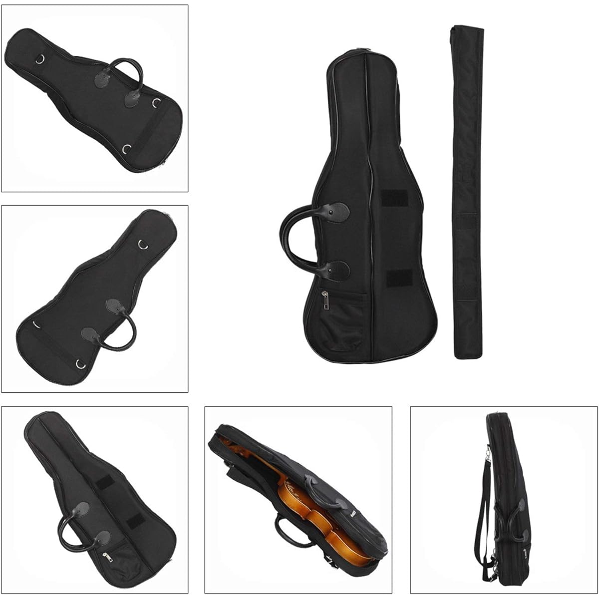 Violin Case 4/4 4/3 Piano Bow Bag Babayining Bag with Carry Strap, Musical Instrument Case Black Oxford Cloth Material Lightweight and Portable
