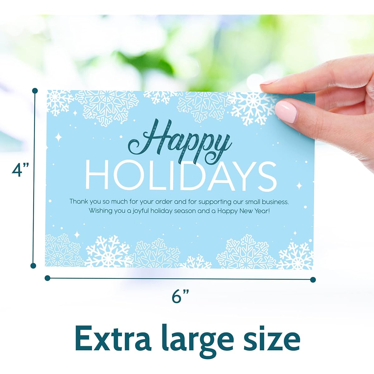 50 Extra Large Thank You for Your Order - 4x6 Inch Happy Holidays Bulk Package Inserts for Small Business Purchases During the Holiday, Christmas, and New Year Season Blue Snowflake Theme