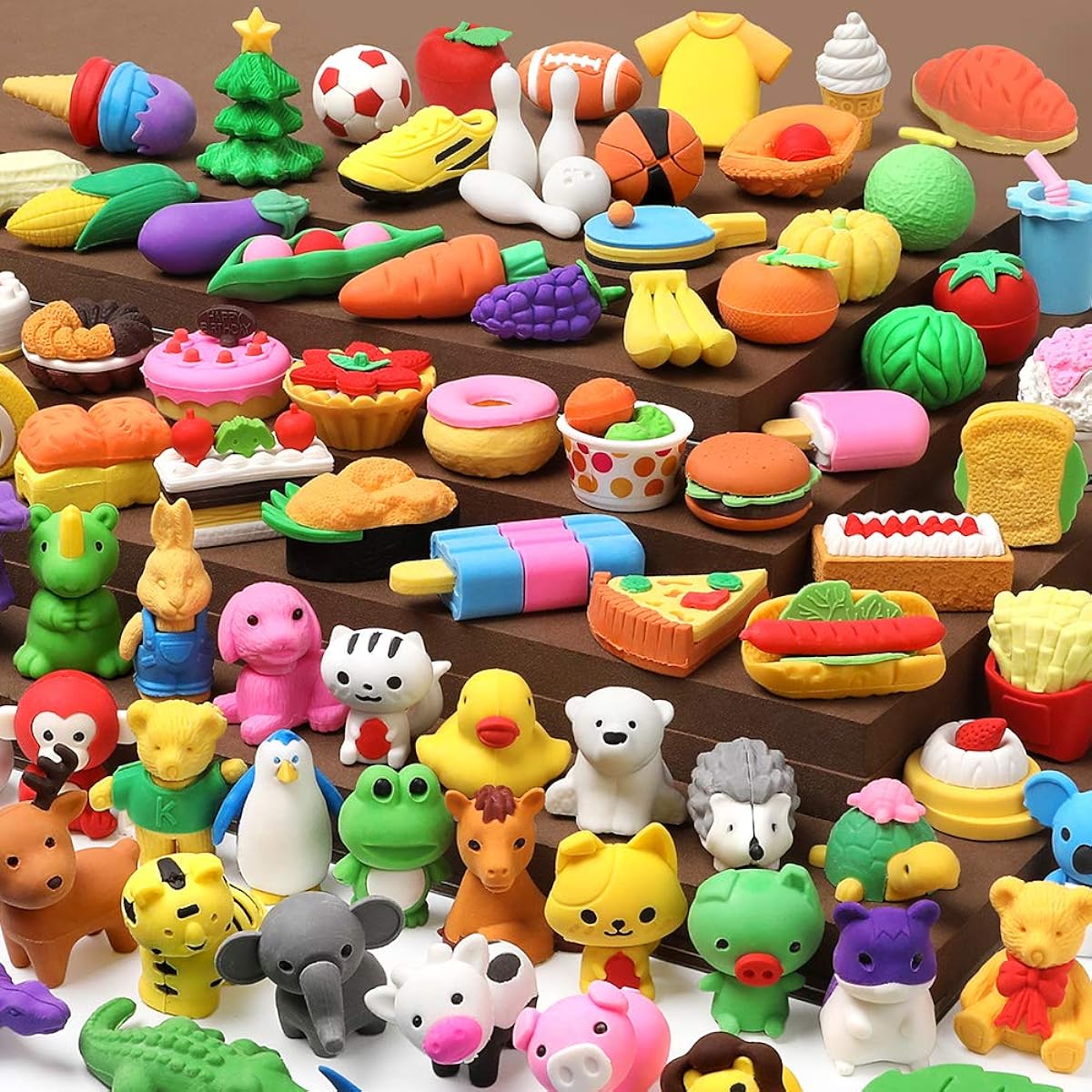 UMIKU 100 Pack Animal Pencil Erasers, 3D Desk Pets for Kids, Mini Puzzle Erasers, Take Apart Erasers for Students, Class Prizes, Rewards, Game Prizes, Treasure Chest, Back to School Supplies, Kids Party Favors, Gifts