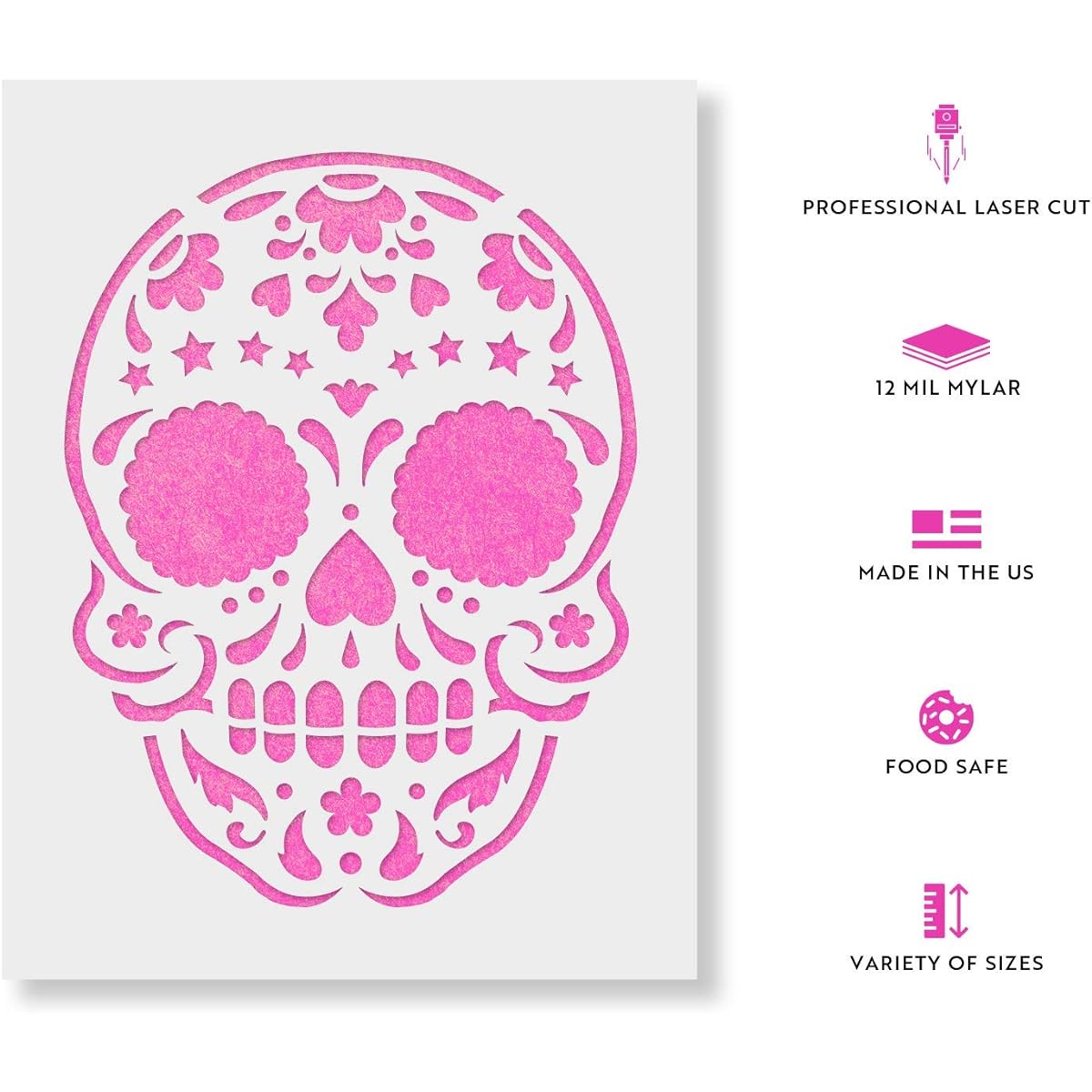 Sugar Skull Starry Sky Stencil Template for Walls and Crafts - Reusable Stencil Small and Large Size 36"x24", White 516AMZNTRUF01-36-24