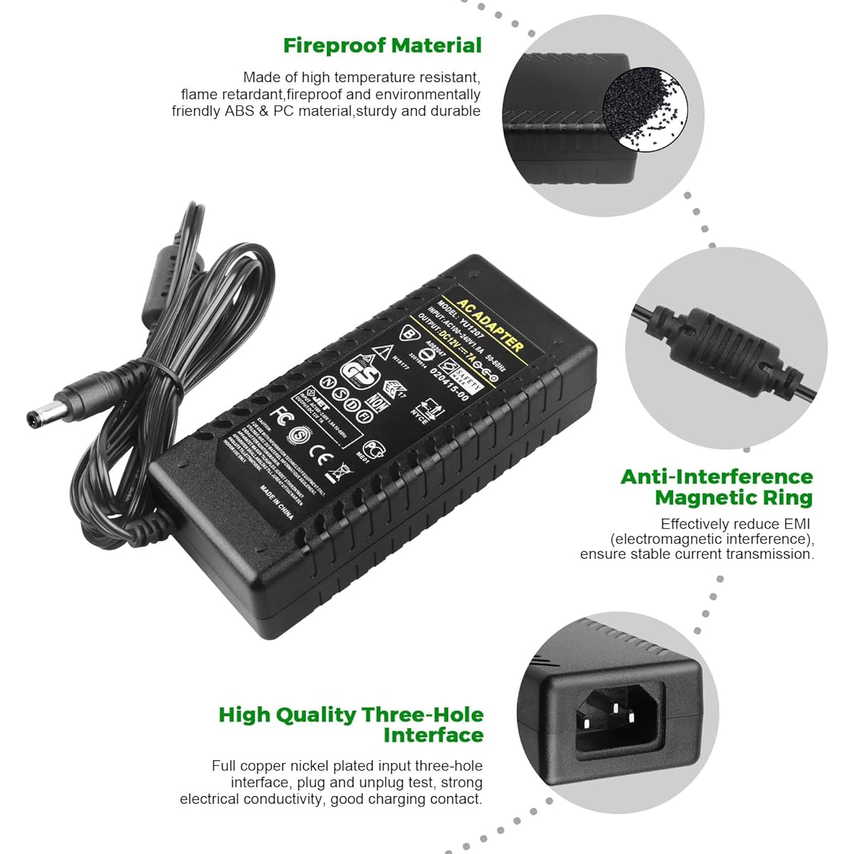 LeTaoXing 12V 7A Power Supply AC 100-240V 50/60Hz to DC 12V 7A Power Adapter 5.5x2.5mm 12 Volt Transformer 12V/7A 84W Universal Switching Power Adapter
