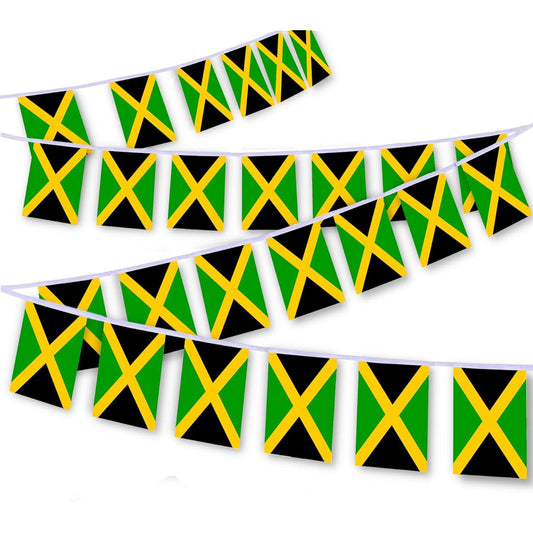 30 Pieces Jamaican Flag String 32ft Jamaican Bunting Yard Decoration Banner for Outdoor/Indoor/Patio/Yard Decoration