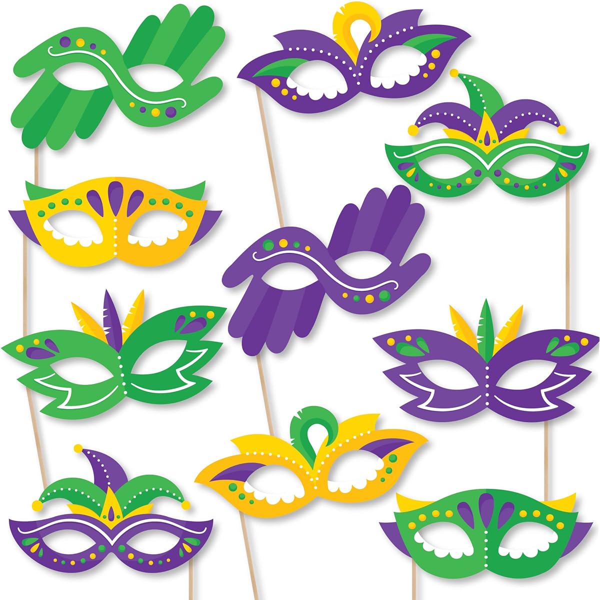 Big Dot of Happiness Colorful Mardi Gras Masks Glasses Paper Card Stock Masquerade Party Photo Booth Props Kit 10pcs