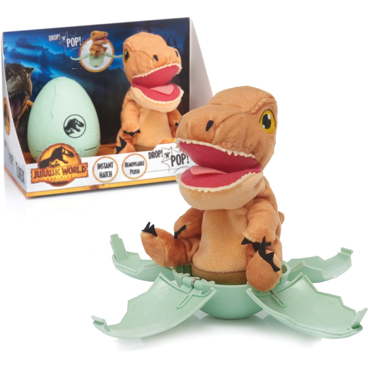 WOW! PODS Stuff Jurassic World Drop and Pop Dino - T-Rex | Dinosaur Egg with Pop-up Plush | Official Dominion Merchandise Gifts and Toys for Boys and Girls Ages 5 and Up Easter Basket Stuffer