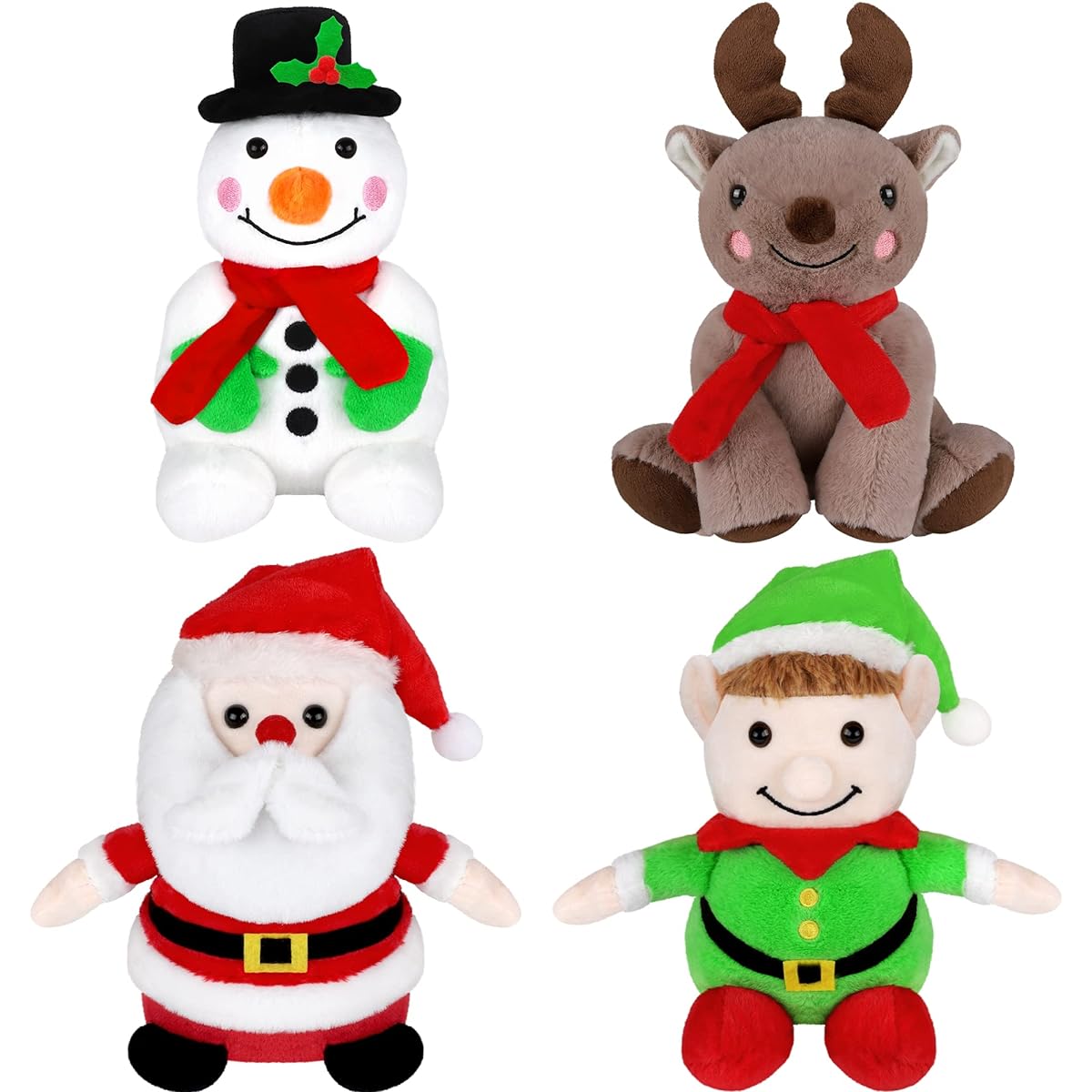 ELCOHO 7 Inch Christmas Plush Toys Set of 4 Christmas Decorations Doll Set Santa Claus Snowman Elk Elf Christmas Party Favors