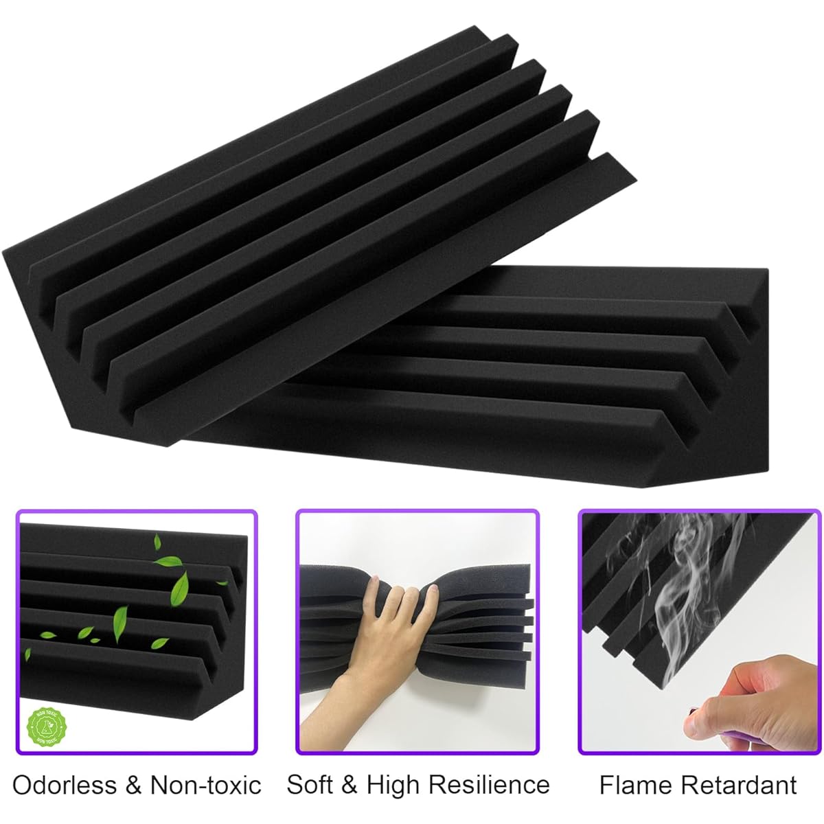 TroyStudio Interval Bass Trap - 4 x 4 x 12 Inch 12 Pieces Dense Studio Acoustic Foam Acoustic Bass Corner Reduces Reverb Echo Acoustic Treatment Sound Foam for Home/Office/Recording Studio