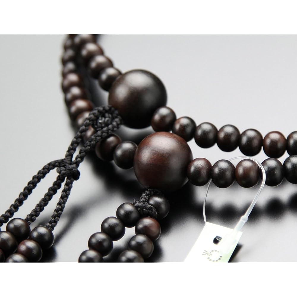 [Special Price] Nichiren Buddhist Beads for Men, Shakuni, Banded Ebony (Matted), Pure Silk Brahtenbo (Black)【Real Beads Kyoto 108 Beads, Hokke Ebony, 2 Shakes, 2 Wheels, Funeral, Memorial Services,