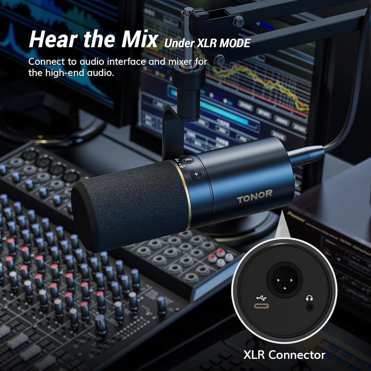 TONOR Dynamic Microphone, USB/XLR PC Microfono with Hanger Stand, for Podcast, Recording, Live, Gaming, XLR Cardioid Studio Microphone for Music and Voice, with 3.5mm Earphone Jack, TD 510+