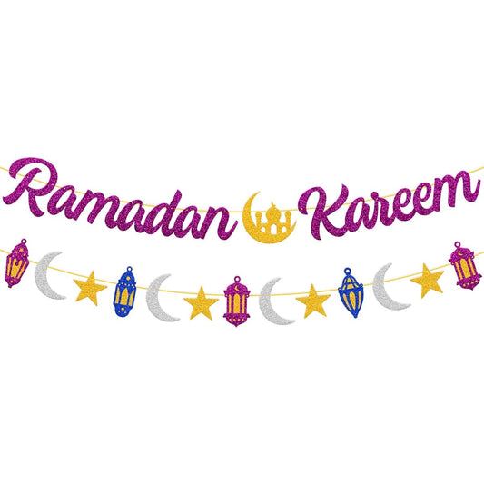 an Mubarak Decor Eid Ramadan Decorations Home Ramadan Eid Mubarak Decorations Hanging Ceiling Foil Swirls Props Eid Alfitr Hari Raya Leshan Bayram Party Celebration Ramadan Moon Star Lantern Fasting Theme Islamic Ramadan Garland Supplies (Purple Glitter)