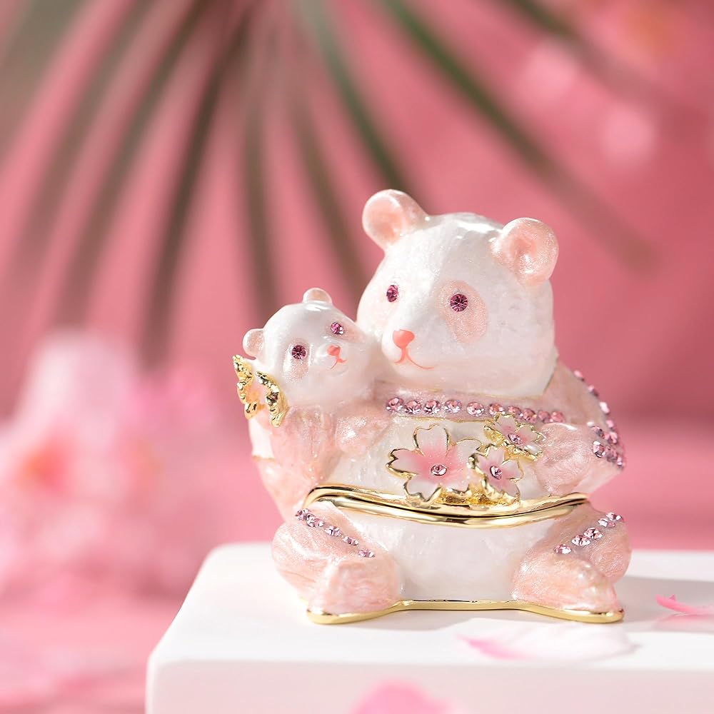 Panda & Baby Sakura Jewelry Box Pierce Tokyo Ginza PICALS Tokyo Ginza PICALS Cute Brand Stylish Present Object Figurine Animal Birthday Present Proposal Pet Urn Memorial Box Pet (Pink)