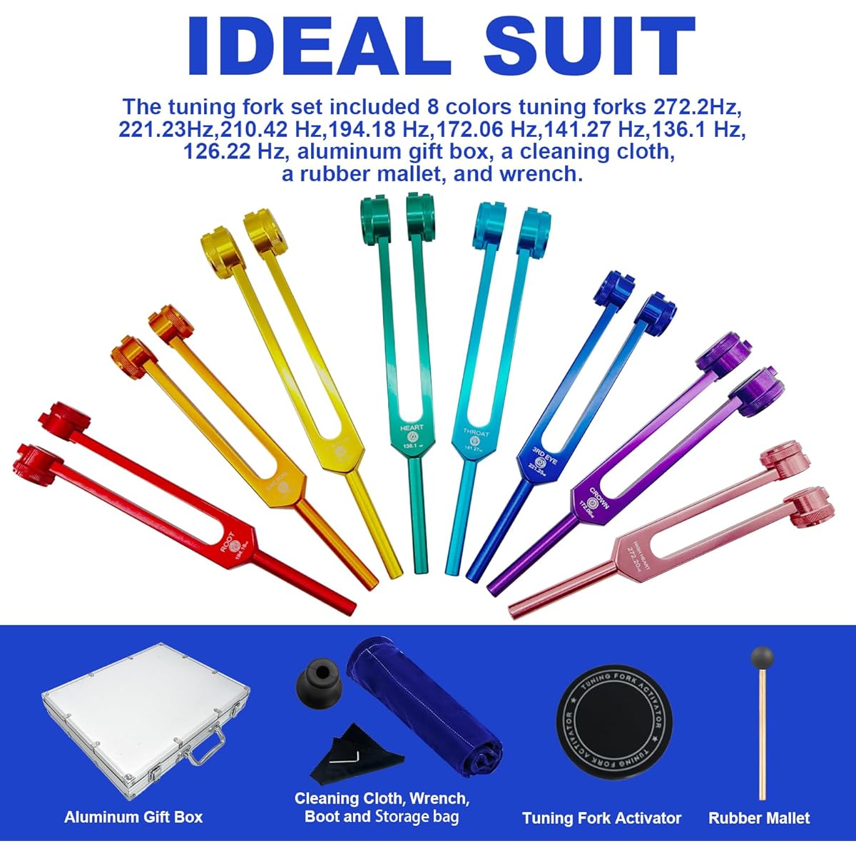 Chakra Tuning Fork Set Weighted Tuning Forks Healing Chakra Set Sound Healing Instrument Kit with Tuning Fork Activator for Chakra Healing Therapy DNA Healing Yoga Meditation