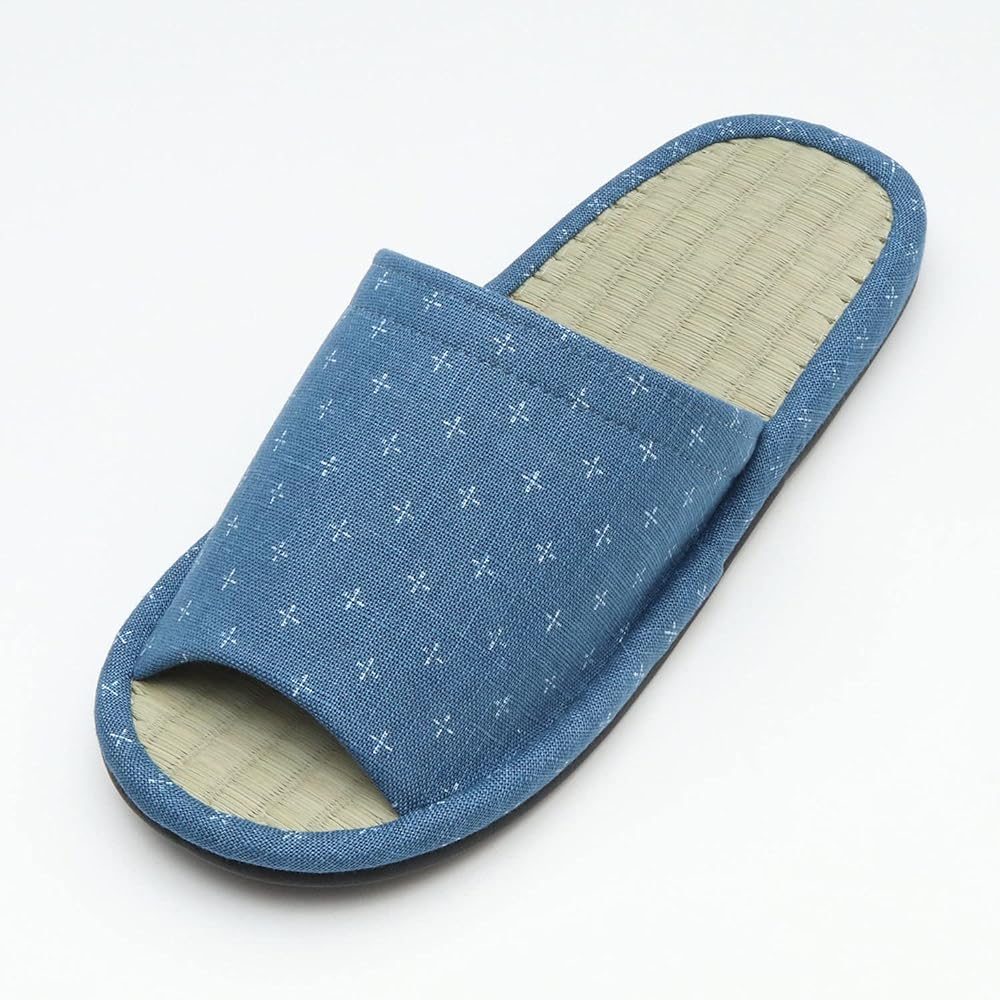 [Lifestyle] Made in Japan, Japanese Pattern, Cross Pattern, Mosquito Kasuri, Front-Open Tatami Medium Slippers, LL Size, Set of 2 [Kahoku Slippers, Hebei, Yamagata, Indoor Shoes, For Home Use] (Blue)