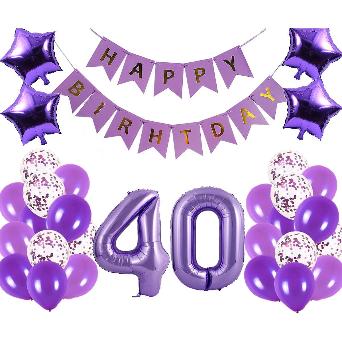 40th Birthday Party Decorations Kit,Happy Birthday Banner,Number 40 Birthday Balloons,Birthday Party Supplies,40th Purple Birthday Party Pack