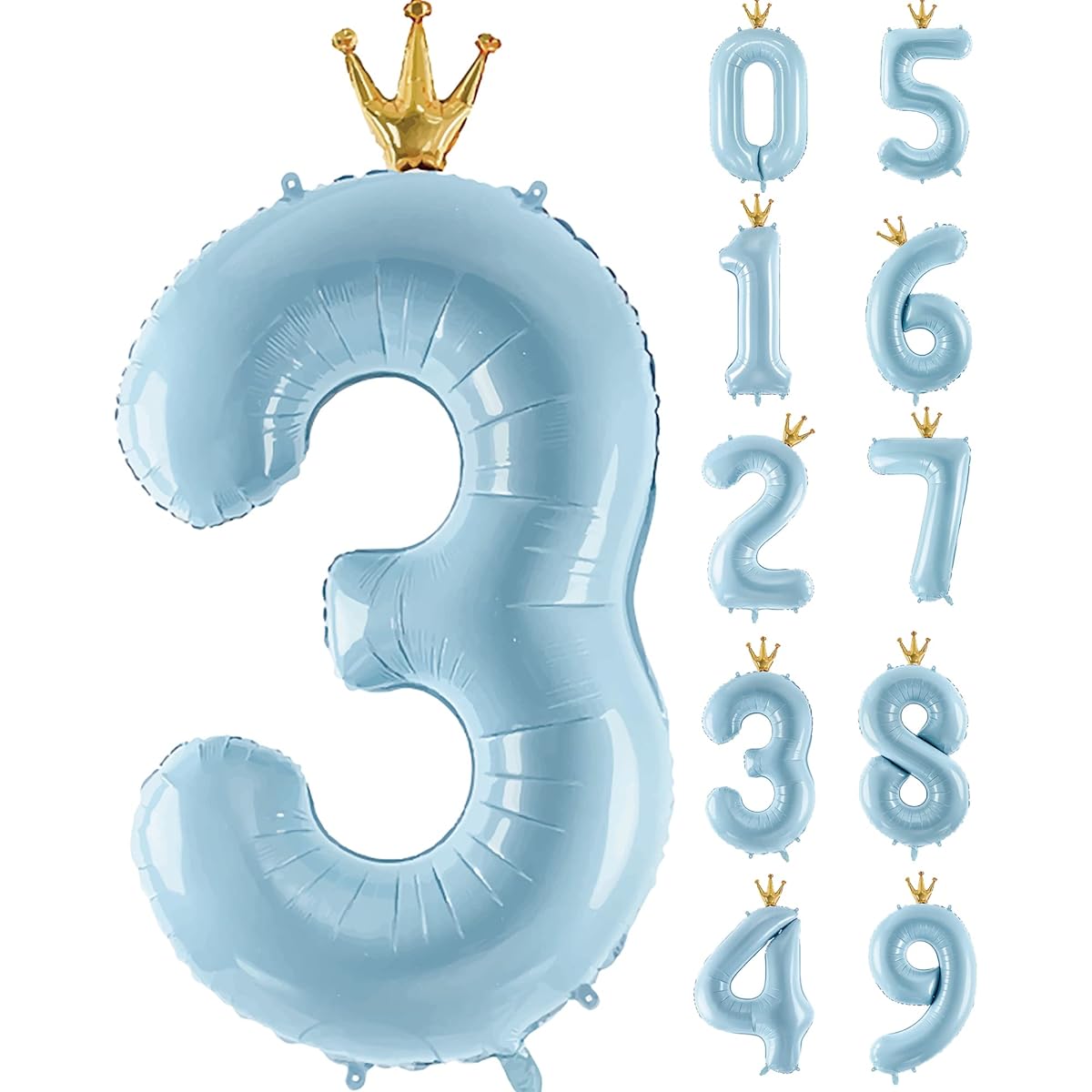 Gifloon Number 3 Balloon with Crown, Large Number Balloon 40 Inch 3rd Birthday Party Decorations Supplies 3 Years Old Sign Decoration Blue