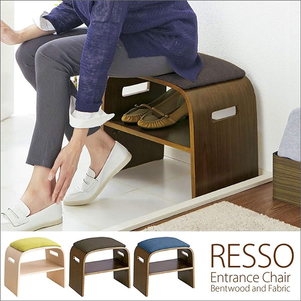 Miyatake Seisakusho Entrance Chair RESSO Width 47 x Depth 28 x Height 40cm Brown Shoes can be stored under the seat Natural wood BCW-500 BR