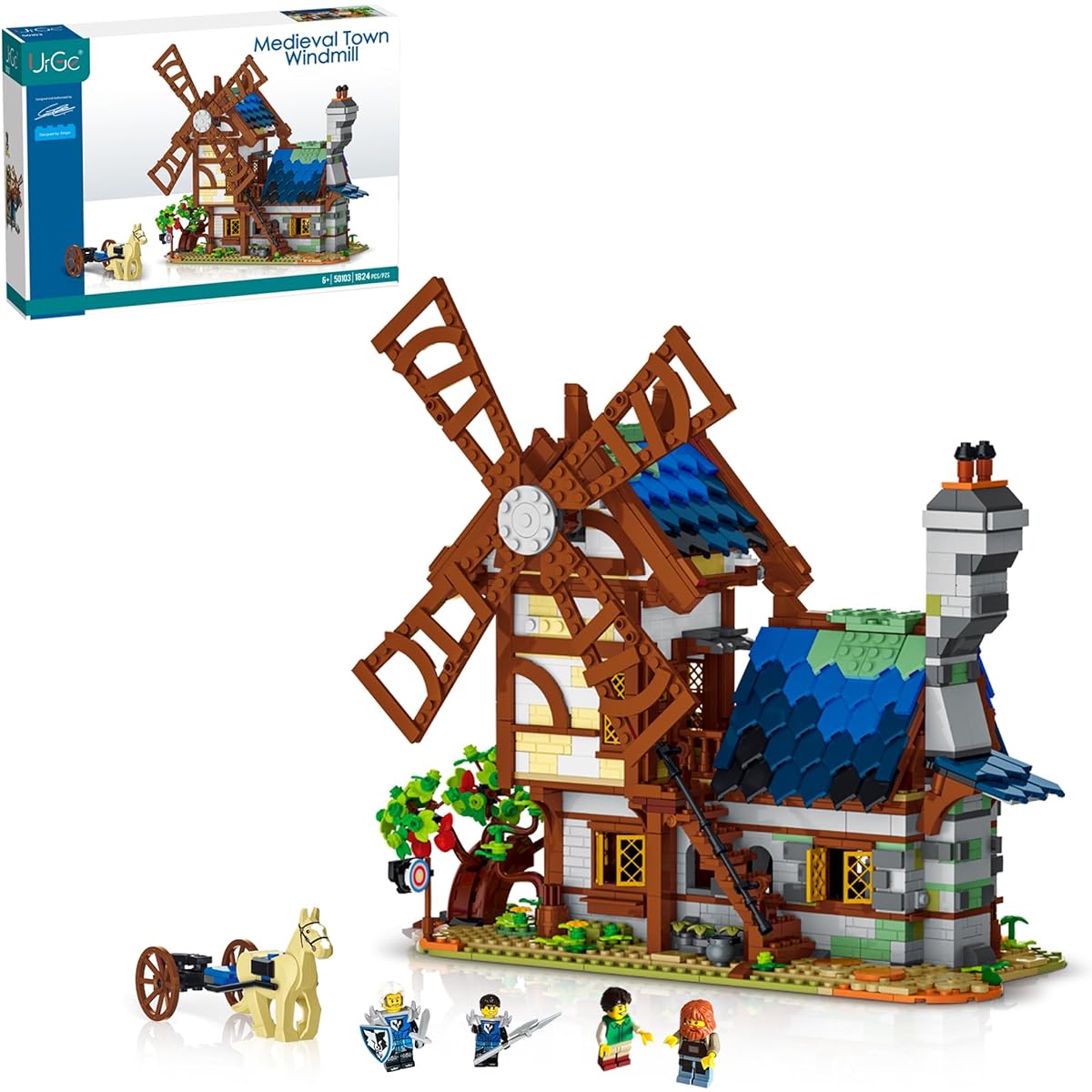 Addshiny Medieval Windmill House Building Set Model Kit 2 Tier with Removable Roof for Teen Kids Buildable Collectible Display House with Carriage Yard Home Decor Gift Idea